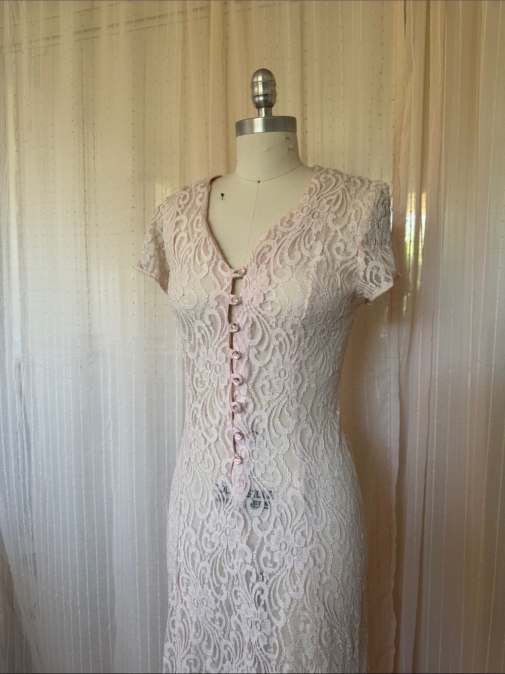 All That Jazz Vintage Blush Pink Lace Button-Front Dress